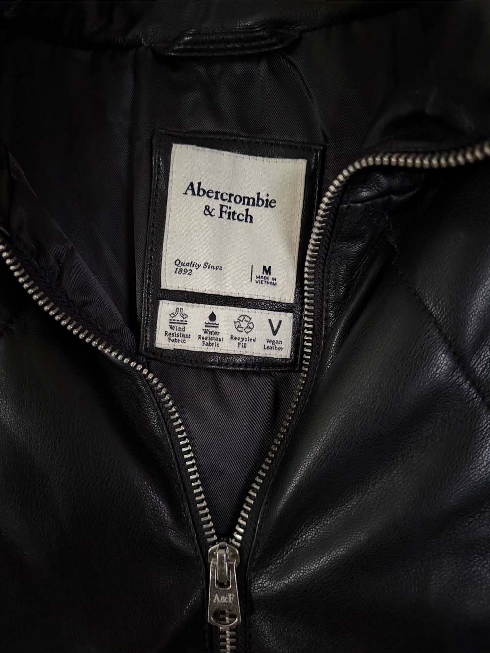 Abercrombie & Fitch Black Quilted Leather-Look Puffer Jacket - Picture 2 of 3